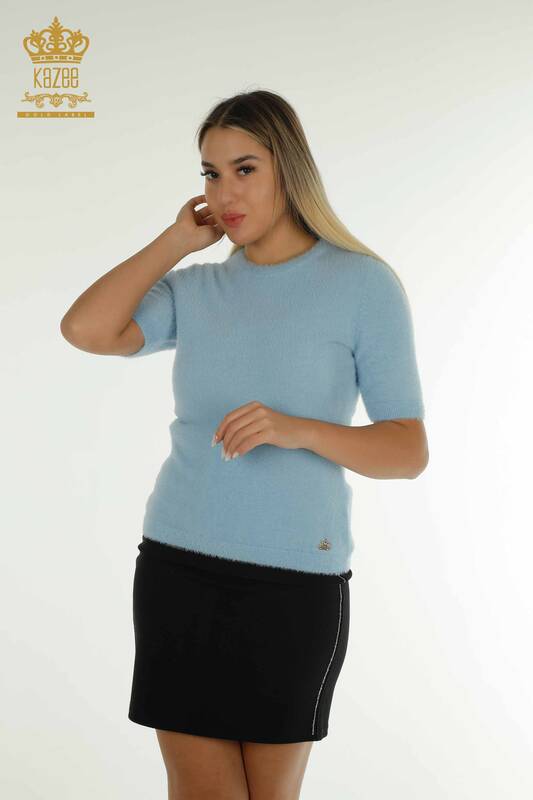 Tricotaj de damă cu ridicata Pulover Angora Basic Albastru - 30589 | KAZEE