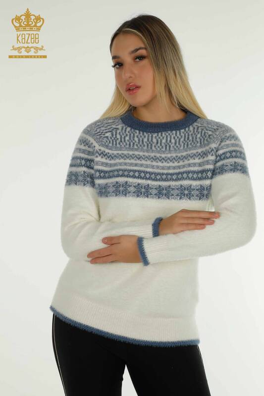 Pulover de tricotaj pentru damă cu ridicata - Angora - Cu model - Ecru - 30681 | KAZEE