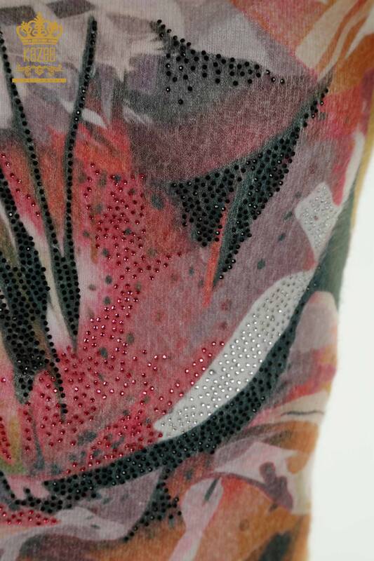 Pulover de tricotaje de damă cu ridicata - Angora - cu model de flori - Digital - 40043 | KAZEE