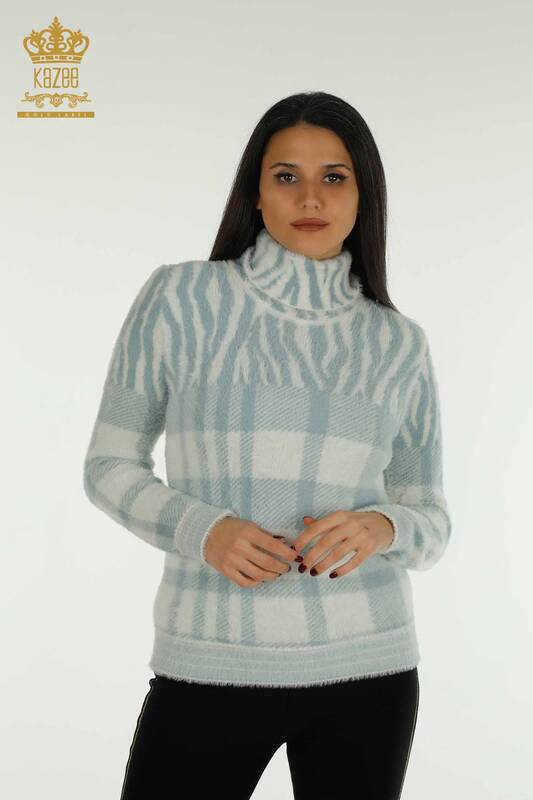 Pulover de tricotaj pentru damă cu ridicata - Angora - Cu model - Mentă - 30320 | KAZEE