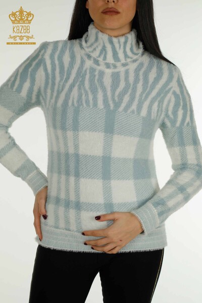 Pulover de tricotaj pentru damă cu ridicata - Angora - Cu model - Mentă - 30320 | KAZEE - Thumbnail