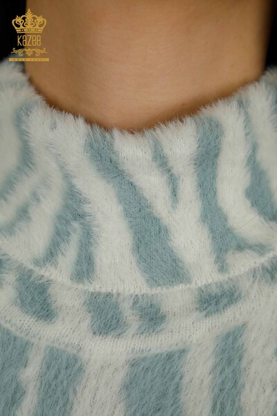 Pulover de tricotaj pentru damă cu ridicata - Angora - Cu model - Mentă - 30320 | KAZEE - Thumbnail (2)