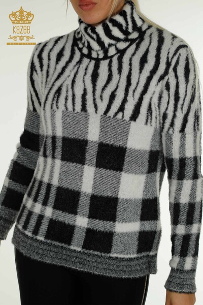Kazee - Angro Pulover de tricotaj pentru femei - Angora - Cu model - Negru - 30320 | KAZEE (1)