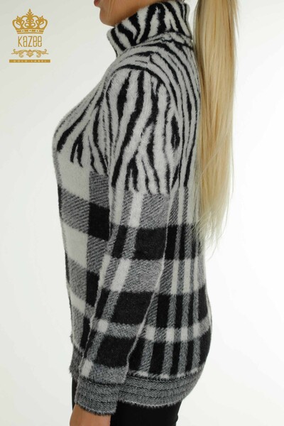 Angro Pulover de tricotaj pentru femei - Angora - Cu model - Negru - 30320 | KAZEE - Thumbnail