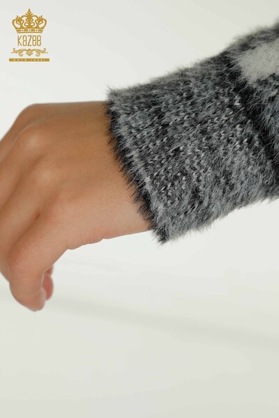 Angro Pulover de tricotaj pentru femei - Angora - Cu model - Negru - 30320 | KAZEE - Thumbnail