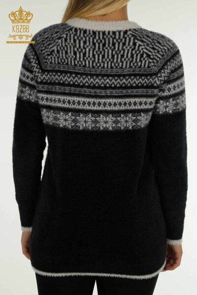 Pulover de tricotaje pentru femei cu ridicata - Angora - Cu model - Negru - 30681 | KAZEE - Thumbnail