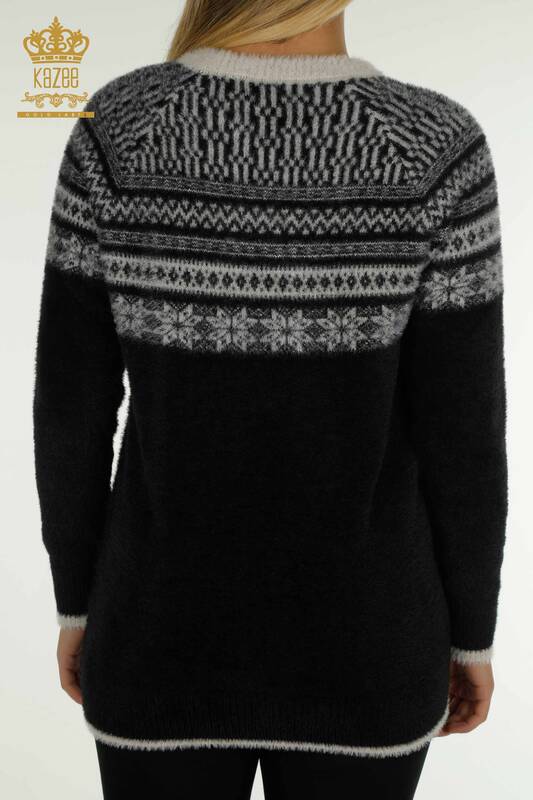 Pulover de tricotaje pentru femei cu ridicata - Angora - Cu model - Negru - 30681 | KAZEE