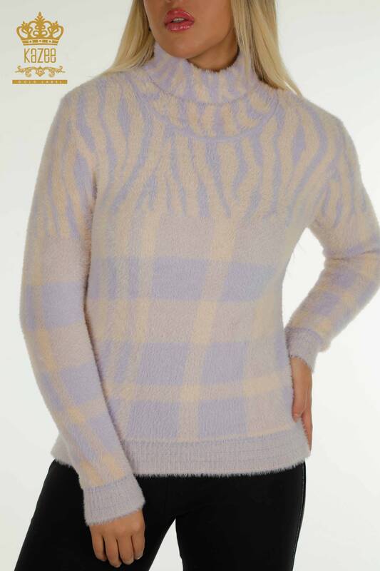 Pulover de tricotaje de damă cu ridicata - Angora - Cu model - Liliac - 30320 | KAZEE