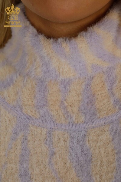 Pulover de tricotaje de damă cu ridicata - Angora - Cu model - Liliac - 30320 | KAZEE - Thumbnail