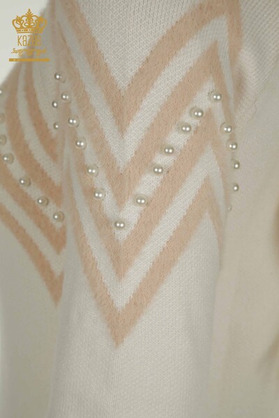 Pulover de tricotaj pentru damă cu ridicata - Angora Detaliat mărgele - Ecru - 30232 | KAZEE - Thumbnail