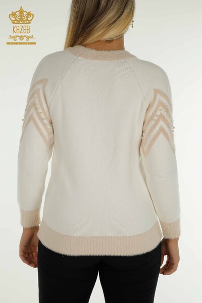 Pulover de tricotaj pentru damă cu ridicata - Angora Detaliat mărgele - Ecru - 30232 | KAZEE - Thumbnail