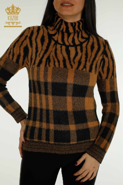 Kazee - Pulover de tricotaj pentru damă cu ridicata - Angora - Cu model - Maro - 30320 | KAZEE (1)