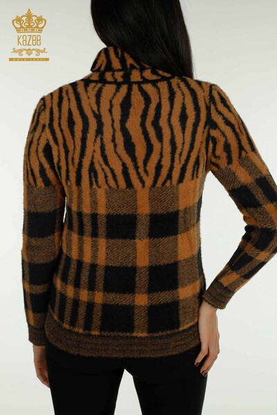 Pulover de tricotaj pentru damă cu ridicata - Angora - Cu model - Maro - 30320 | KAZEE - Thumbnail