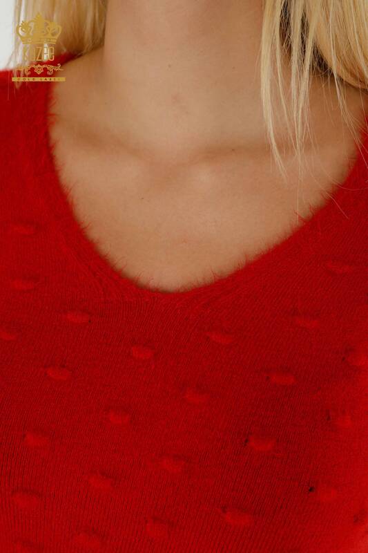 Pulover de tricotaj de damă cu ridicata - Angora - Roșu - 18474 | KAZEE