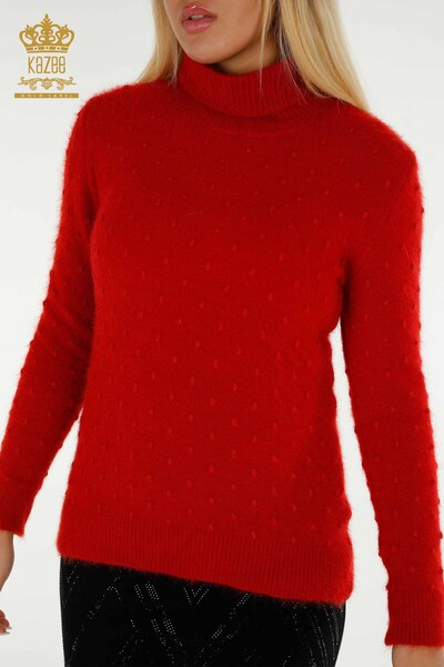 Pulover de tricotaj de damă cu ridicata - Angora - Roșu - 18719 | KAZEE - Thumbnail