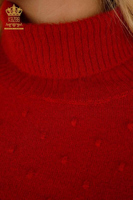 Pulover de tricotaj de damă cu ridicata - Angora - Roșu - 18719 | KAZEE