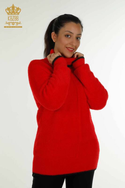Pulover de tricotaj de damă cu ridicata - Angora - Roșu - 30646 | KAZEE