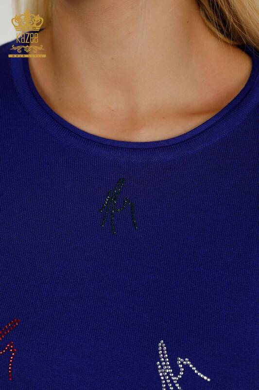 Pulover de tricotaj pentru damă cu ridicata - Colorat Cu piatră Brodat - Saks - 30327 | KAZEE