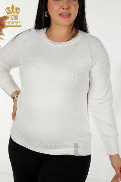 En-gros tricotaje pentru femei pulover - cu piatra brodata - Ecru - 30104 | KAZEE - Thumbnail