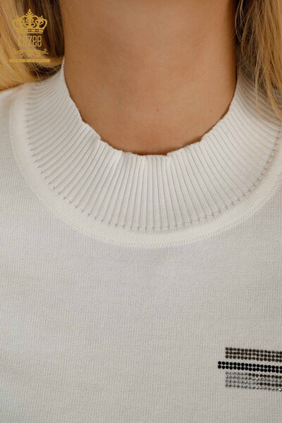 Pulover de tricotaje pentru femei cu ridicata - Brodat cu piatra - Ecru - 30491 | KAZEE - Thumbnail