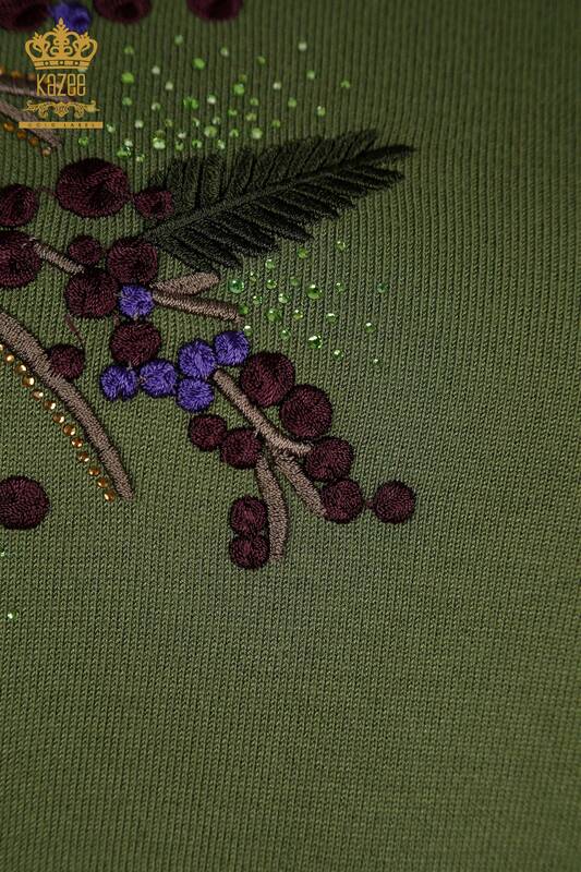 Pulover de tricotaj pentru femei cu ridicata - Brodat cu piatra - Kaki - 30750 | KAZEE