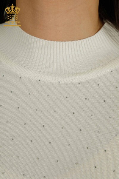Pulover de tricotaje pentru femei cu ridicata - Brodat - Ecru - 30892 | KAZEE - Thumbnail