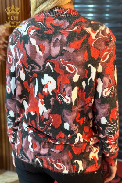 Pulover de tricotaje de damă cu ridicata - Cu modele colorate - Angora - roșu - 18939 | KAZEE - Thumbnail