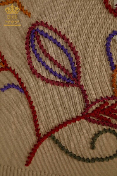 Pulover de tricotaje pentru femei cu ridicata - cu modele colorate - bej - 15844 | KAZEE - Thumbnail