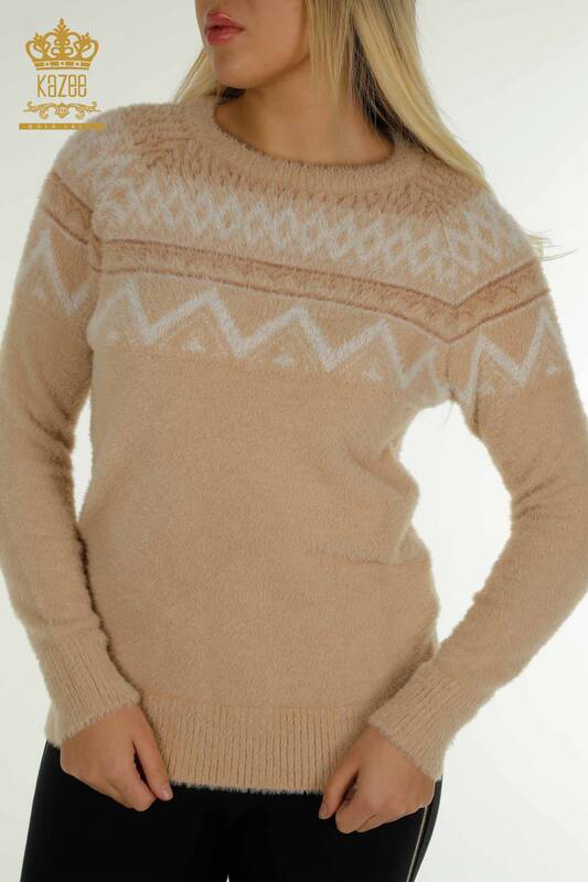 En-gros Tricotaj de damă Pulover - Cu model - Angora - Bej - 30682 | KAZEE
