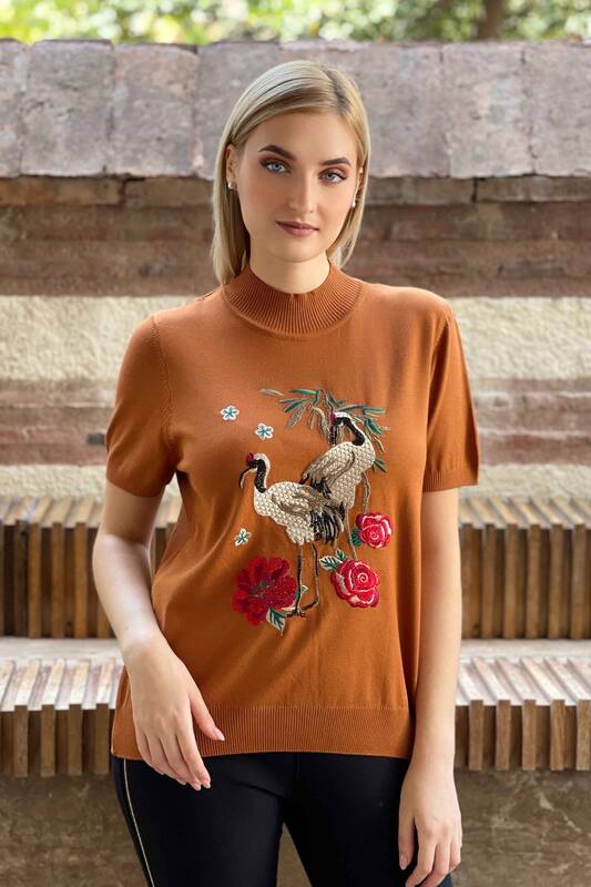 Tricotaj cu ridicata pentru femei Pulover cu mâneci scurte cu modele florale - 16600 | KAZEE