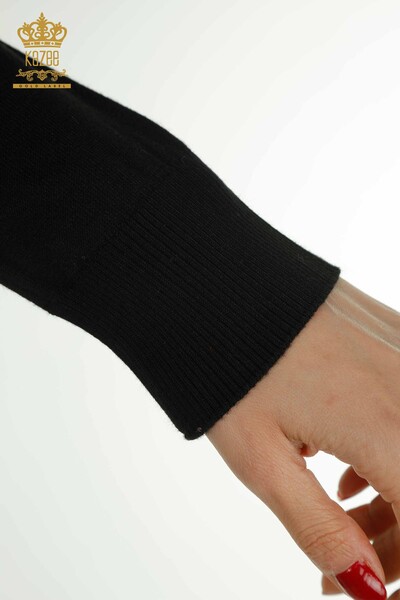 Pulover de tricotaj pentru femei - Floral Cu model - negru - 30656 | KAZEE - Thumbnail
