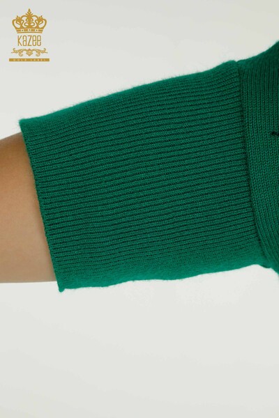 Pulover de tricotaj pentru femei cu ridicata - Motiv floral - Verde - 16800 | KAZEE - Thumbnail