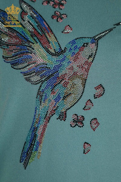Pulover de tricotaj pentru femei cu ridicata - Model de păsări - Mentă - 30456 | KAZEE - Thumbnail