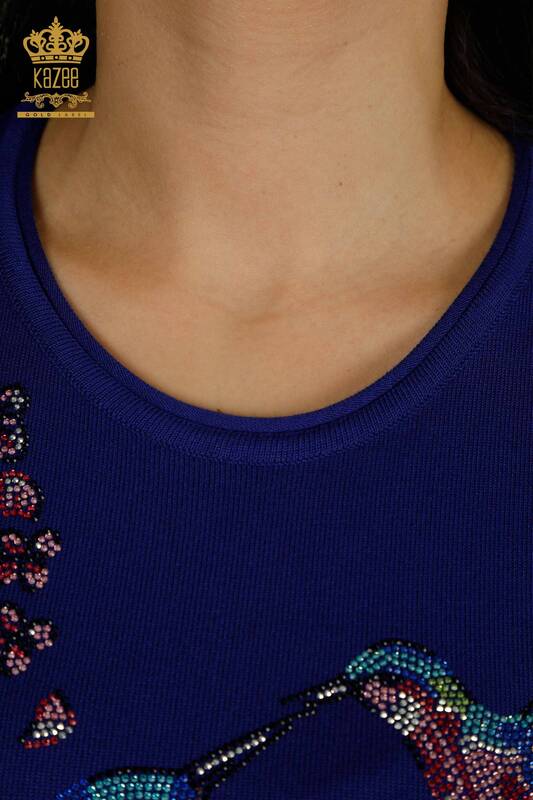 Pulover de tricotaj pentru femei cu ridicata - Model de păsări - Saks - 30456 | KAZEE