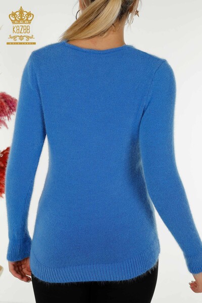 En-gros Tricotaj de damă Pulover - Basic - Angora - Albastru - 12047 | KAZEE - Thumbnail