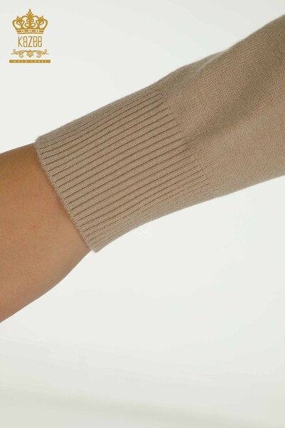 Pulover de tricotaj de damă cu ridicata - de bază - bej - 30757 | KAZEE - Thumbnail