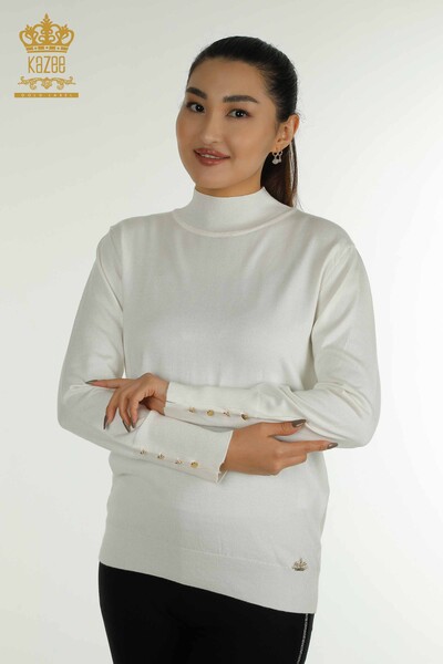 Pulover de tricotaj de damă cu ridicata - Basic - Ecru - 30507 | KAZEE - Thumbnail