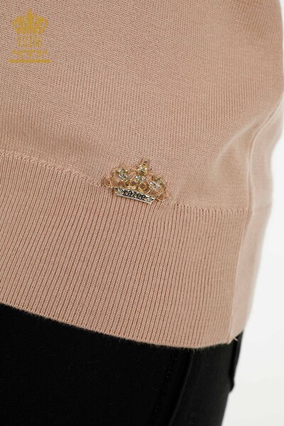 Pulover de tricotaj de damă cu ridicata - De bază - Cu sigla - Pudra - 11052 | KAZEE - Thumbnail