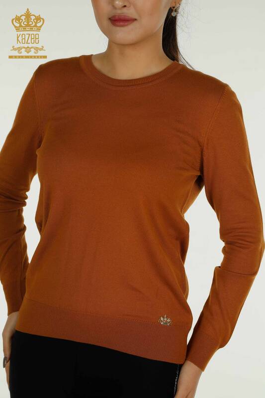 Tricoturi cu ridicata pentru femei Pulover Basic Logo Tan - 11052 | KAZEE