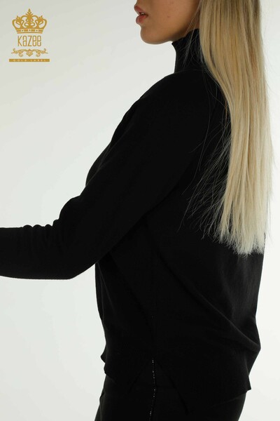 Pulover de tricotaj de damă cu ridicata - De bază - Negru - 30757 | KAZEE - Thumbnail