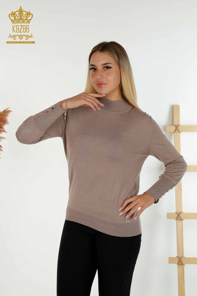 Pulover de tricotaj de damă cu ridicata - De bază - Nurcă - 30507 | KAZEE - Thumbnail