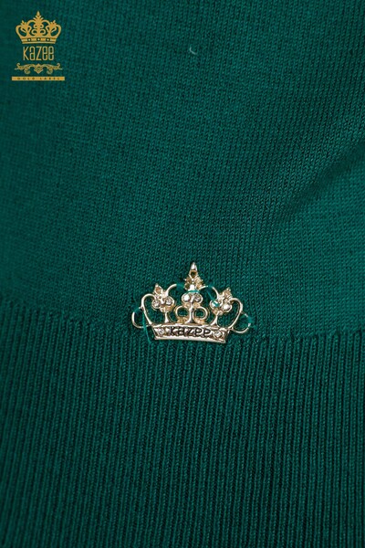 Pulover de tricotaj de damă cu ridicata - De Bază - Verde închis - 30507 | KAZEE - Thumbnail