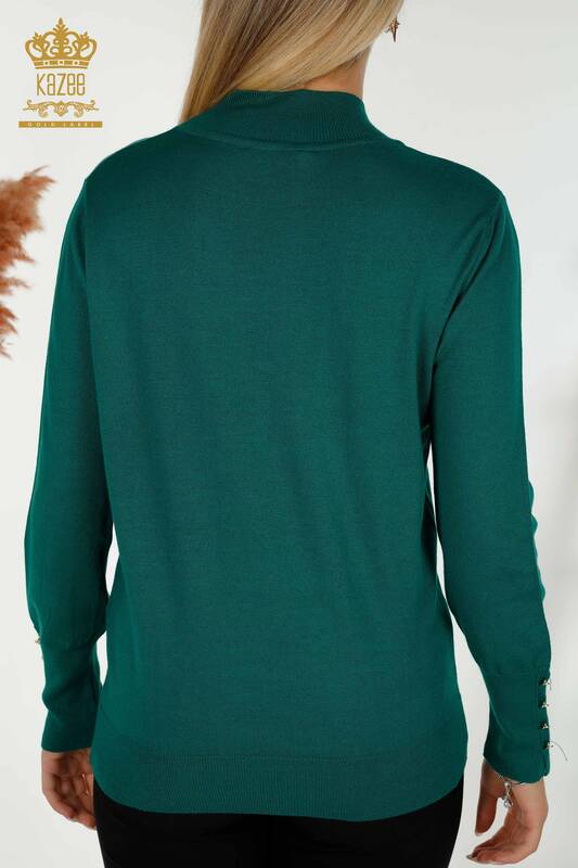Pulover de tricotaj de damă cu ridicata - De Bază - Verde închis - 30507 | KAZEE