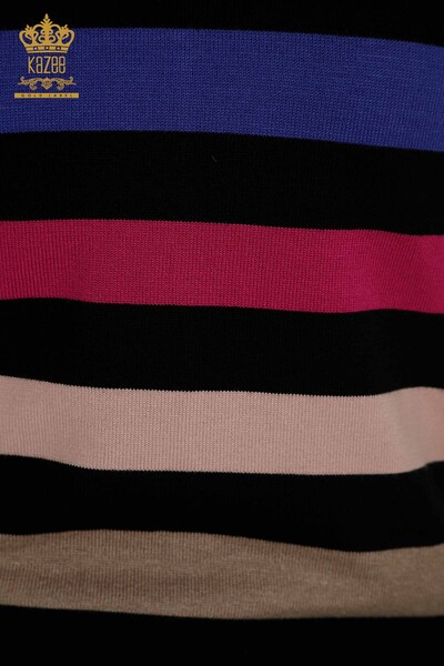En-gros Tricotaj de damă Pulover - Dungi - Două Culori - Negru Fucsia - 30133 | KAZEE - Thumbnail