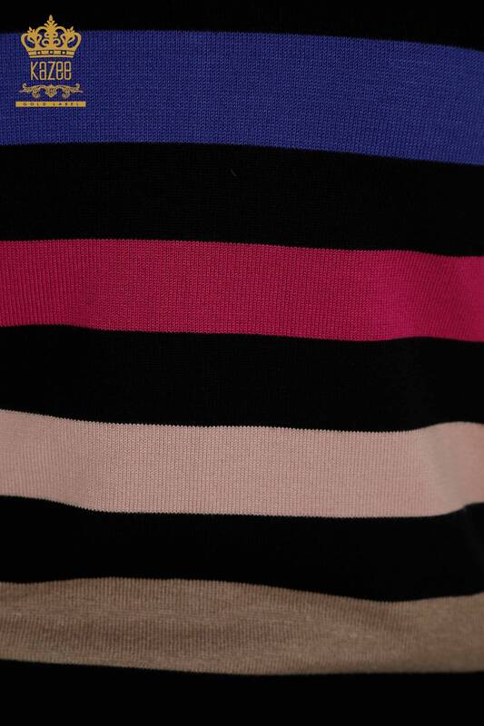 En-gros Tricotaj de damă Pulover - Dungi - Două Culori - Negru Fucsia - 30133 | KAZEE