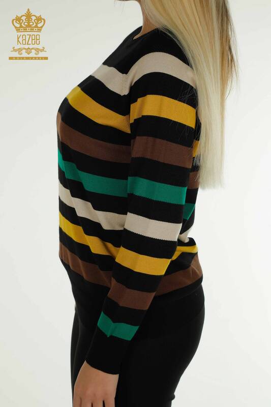 En-gros Tricotaj de damă Pulover - Dungi - Două Culori - Sofran negru - 30133 | KAZEE