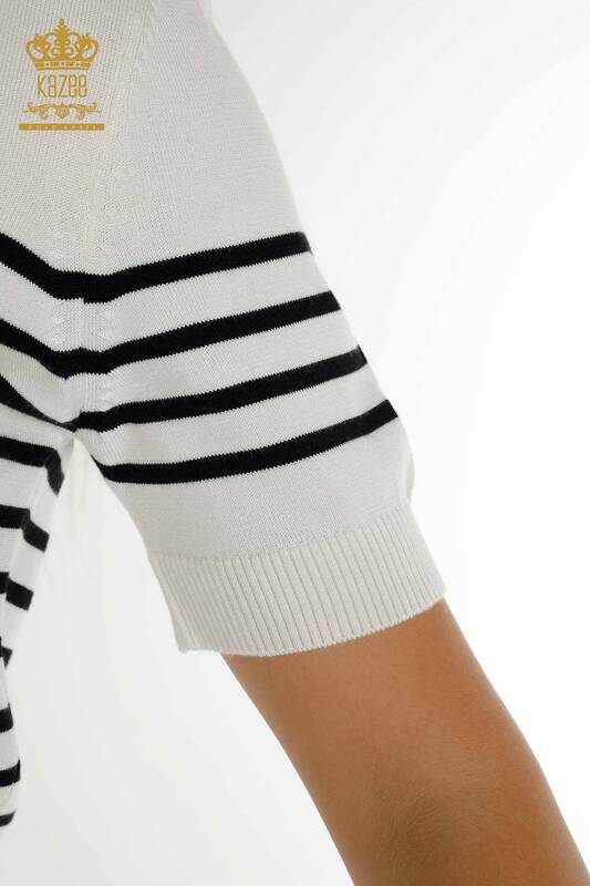 Tricotaj cu ridicata pentru femei Pulover - Dungi - Maneca scurta - Alb Negru - 30396 | KAZEE