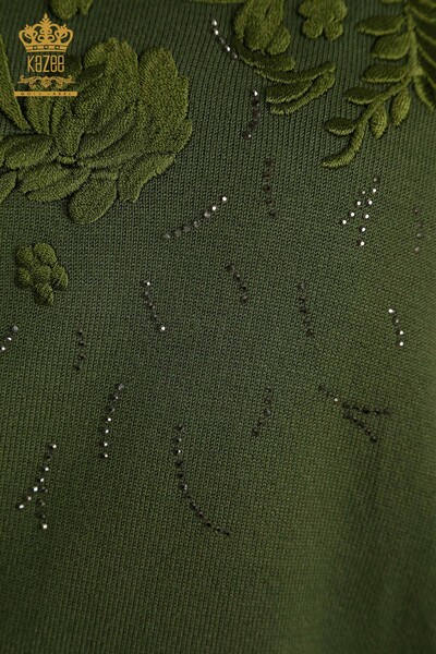 En-gros tricotaje pentru femei Pulover - cu flori brodate - kaki - 16849 | KAZEE - Thumbnail