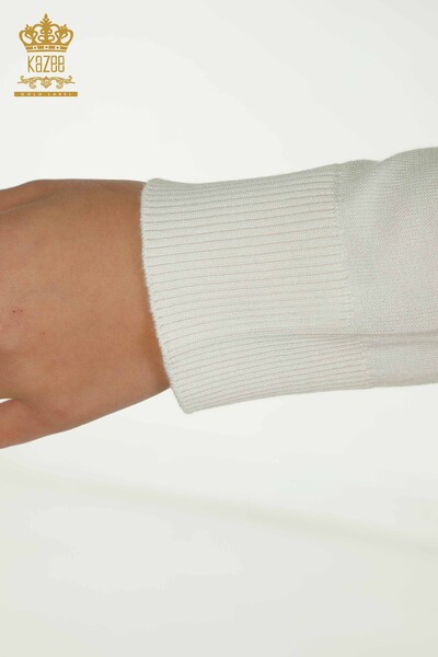 Pulover de tricotaj pentru femei cu ridicata - Guler stand - Ecru - 30454 | KAZEE - Thumbnail