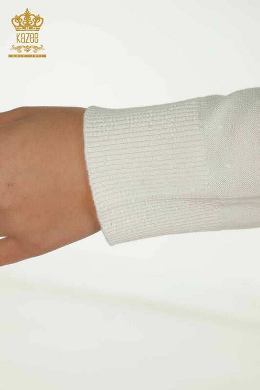 Pulover de tricotaj pentru femei cu ridicata - Guler stand - Ecru - 30454 | KAZEE